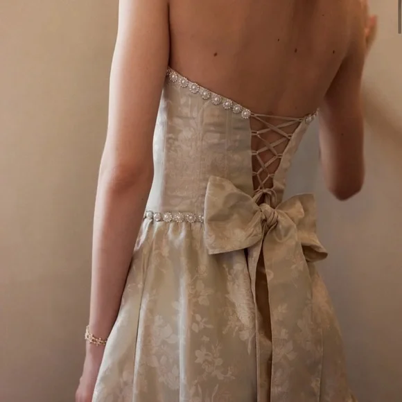 The Vivian Dress in Taupe Windsor Brocade - Picture 3 of 4